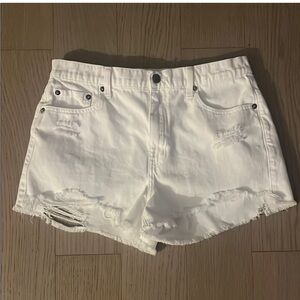 Pistola Nova High-rise Distressed Cut-off Stretch Jean Shorts In White 29